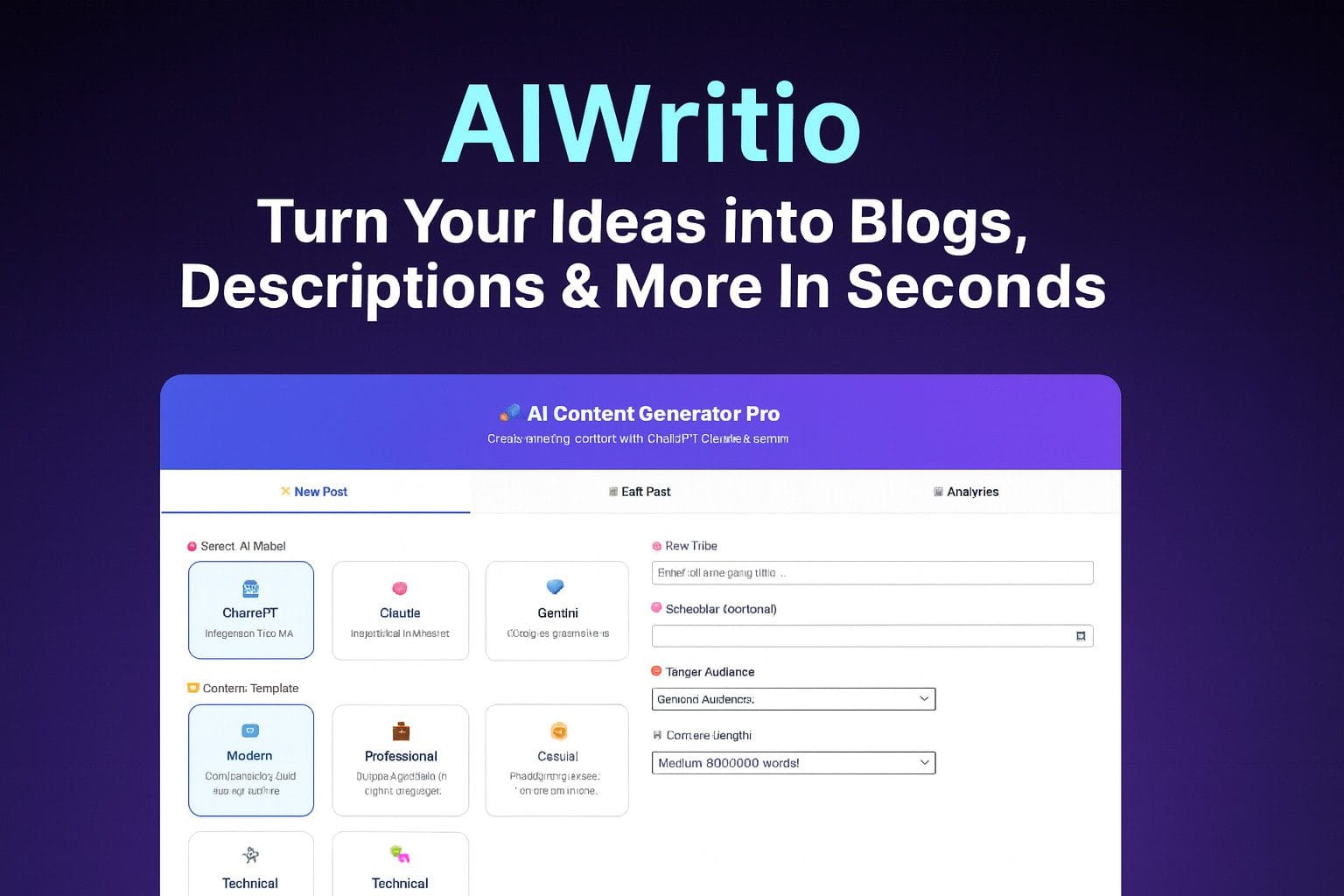 AIWritio dashboard preview